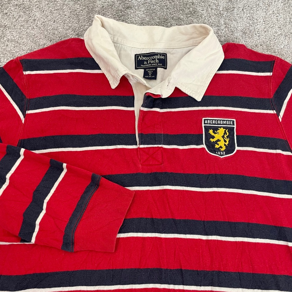 Abercrombie Fitch Rugby Shirt Mens Extra Large Y2K Crest Preppy Striped Nautical